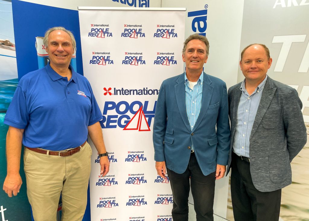 The Royal Ocean Racing Club’s GBR IRC National Championship in 2024 will form part of the International Paint Poole Regatta.  L to R: Andrew Pearce, President International Paint Poole Regatta, Jeremy Wilton, RORC CEO, Michael van Harmelen, International Paint/AkzoNobel, Regional Marketing Manager, Yacht Coatings - at the Southampton International Boat Show © Chris Jones