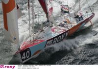 Sam Davies on the IMOCA 60 "Roxy" during the 2008 Vendee Globe. Photo: Jean Marie Liot / DPPI