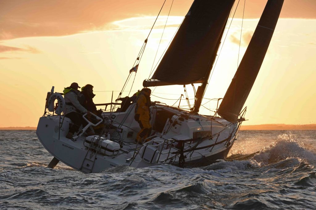 Trevor Middleton's British Sun Fast 3600 Black Sheep sails into the sunset with a clutch of trophies after their highly success RORC Season's Points Championship win © Rick Tomlinson