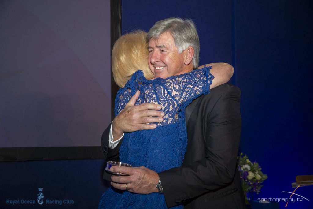 Eddie Warden Owen, RORC CEO congratulates Janet Grosvenor at the RORC Annual Awards © Sportography.tv