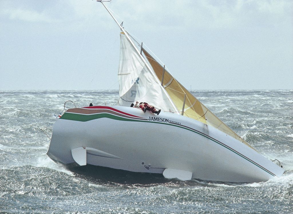 Photo credit: © Rick Tomlinson – caption: Claiming an outright record - The MOD70 Musandam-Oman Sail did not tack once as she sped around the outside of the low pressure system with the wind behind her!