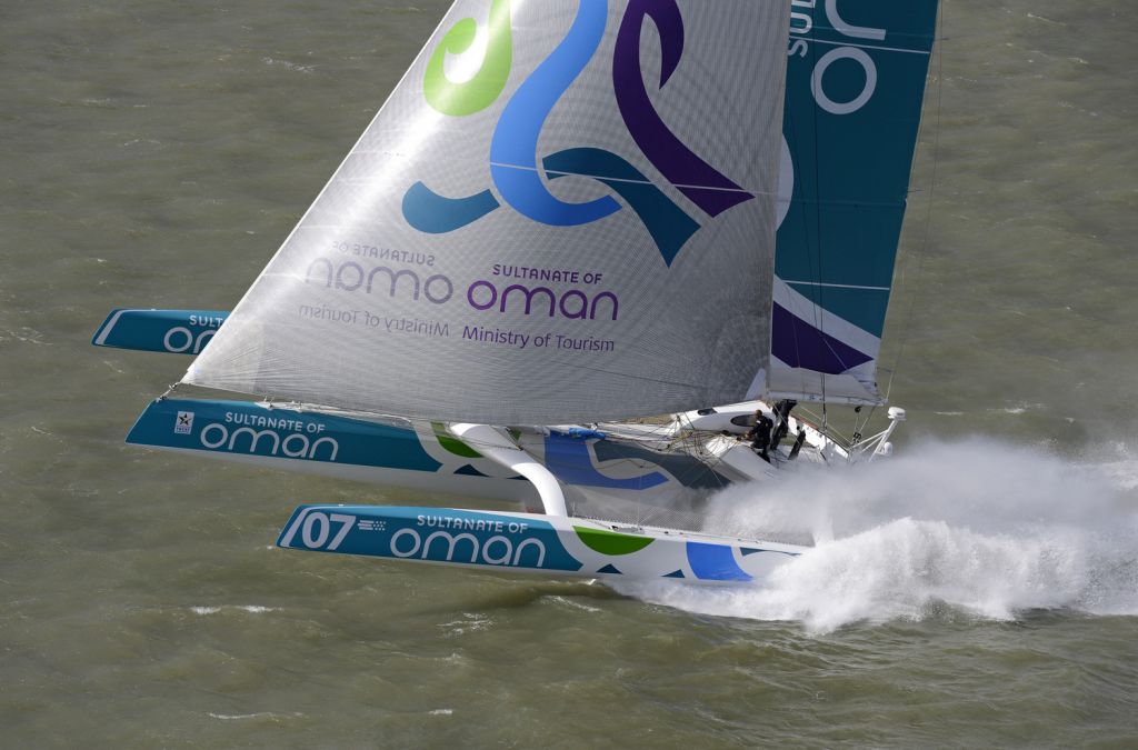 Photo credit: © Rick Tomlinson – caption: Claiming an outright record - The MOD70 Musandam-Oman Sail did not tack once as she sped around the outside of the low pressure system with the wind behind her!