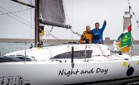 Pascal and Alexis Loison at the finish of the 2013 Rolex Fastnet Race. Photo: Rolex/Kurt Arrigo