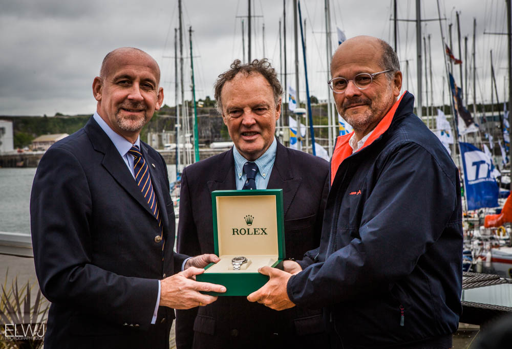 Didier Gaudoux, overall winner of the 2017 Rolex Fastnet Race, at the presentation of his Rolex timepiece. Credit: RORC/ELJW Photography