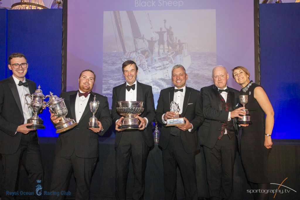 Trevor Middleton and team on Sun Fast 3600 Black Sheep collect the overall winners trophy, along with a hoard of silverware at the RORC Season's Points Championship © Sportography.tv
