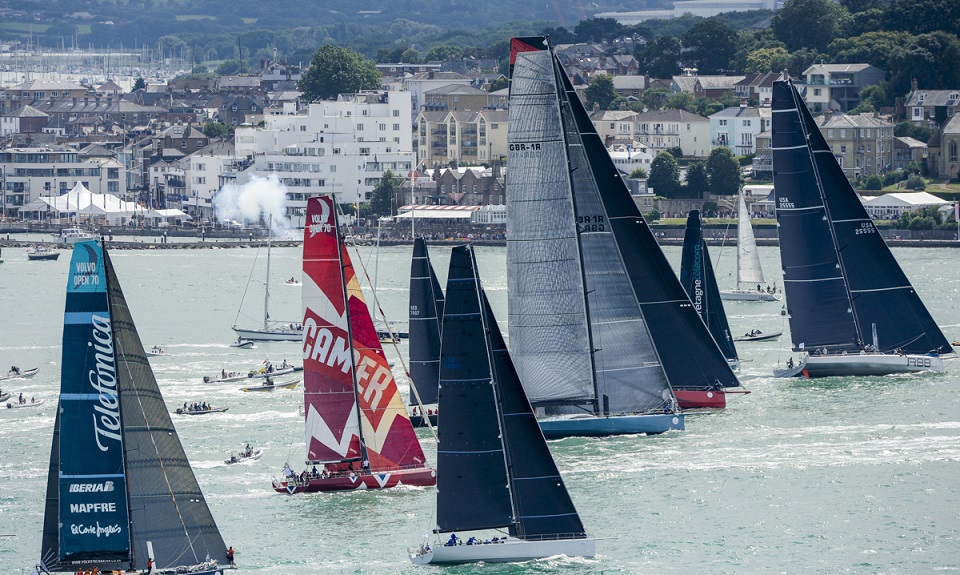 The international fleet is highly diverse, with boats ranging in size from 9m to 32m and a start sequence taking place  over a 1hr 40min period off Cowes from the Royal Yacht Squadron line © Rolex/Kurt Arrigo