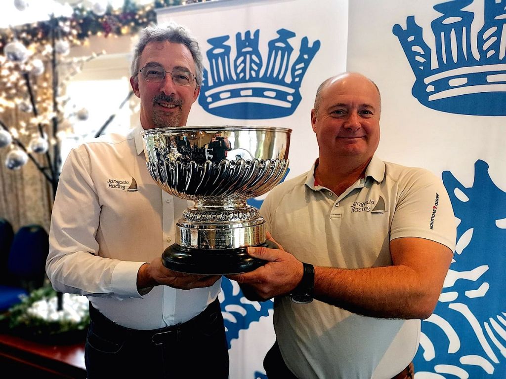 Jangada, Richard Palmer's British JPK 10.10 announced as RORC Yacht of the Year 2020. L to R: Richard Palmer and Jeremy Waitt  with the Somerset Memorial Trophy - awarded for outstanding racing achievement by a RORC Member © RORC
