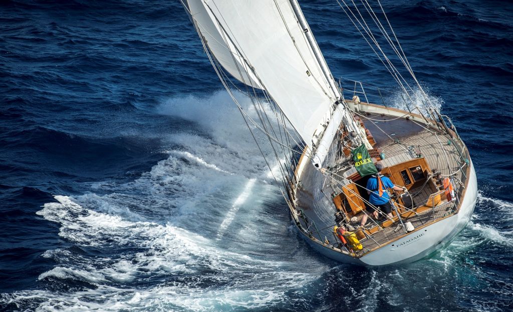 Taking on the RORC Transatlantic Race Two-Handed in his spirt of tradition classic - Remy Gerin's Faiaoahe, racing under the burgee of the Yacht Club de France © ROLEX 